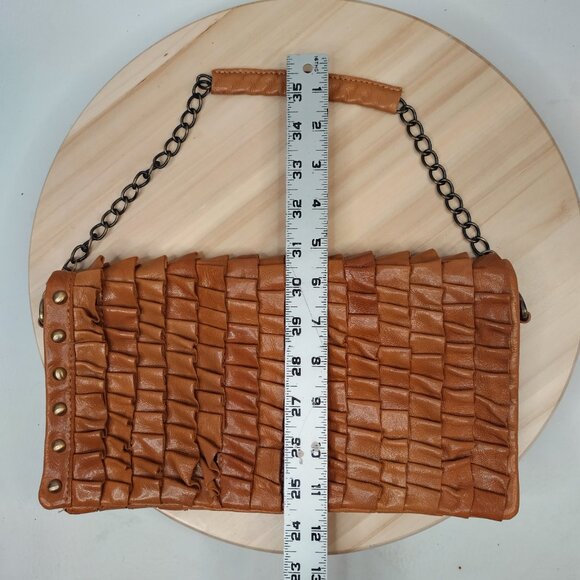 Akira Black Label Tan Leather Ruffled Clutch Purse w/Strap Small - Picture 12 of 13